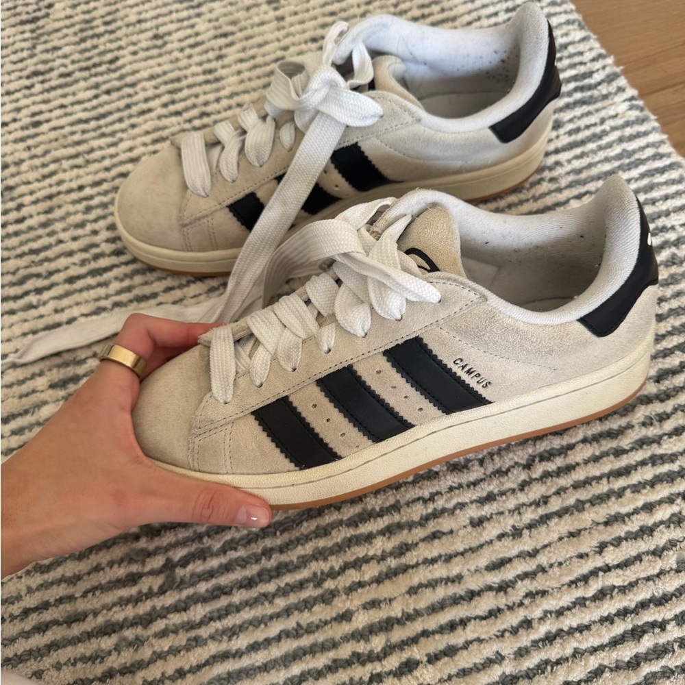 adidas Campus Suede Sneakers in Off-White with Black Stripes
